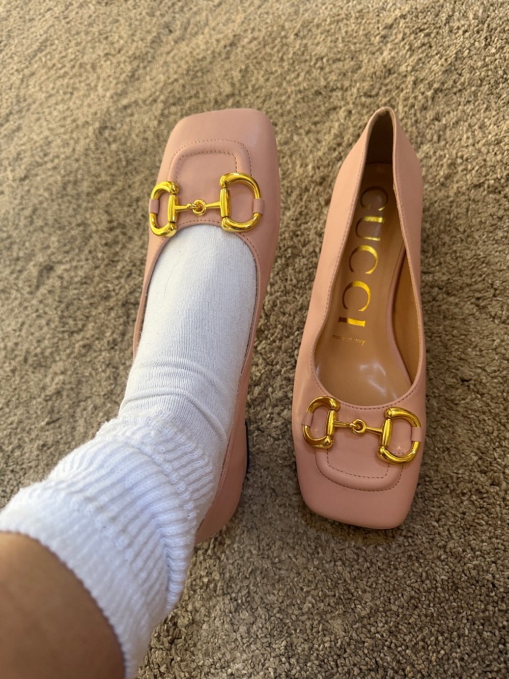 Gucci Blush Pink Horsebit Square Toe Pumps - Picture 13 of 17